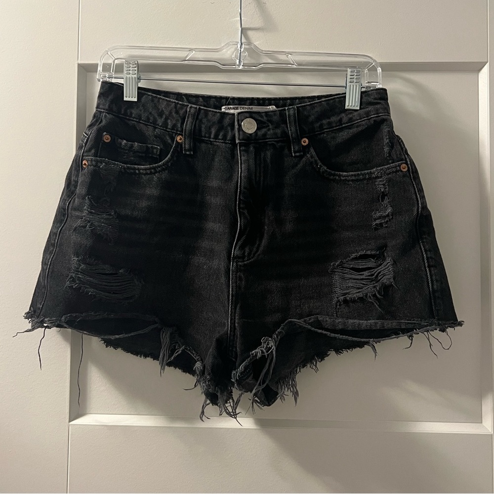 Garage black ripped jean shorts